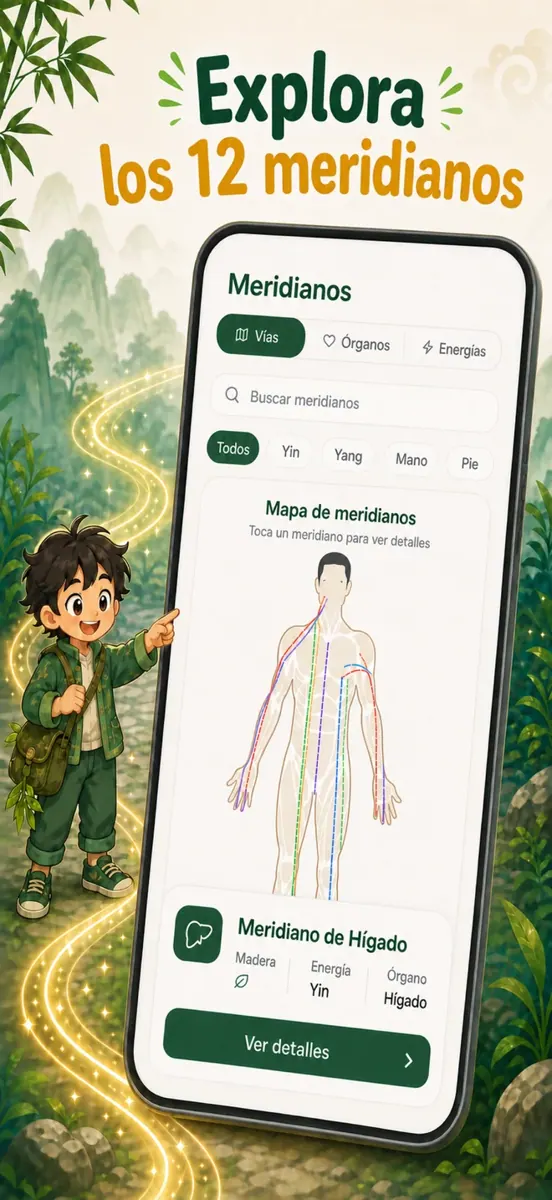 Captura de la app: Los 12 meridianos y su recorrido